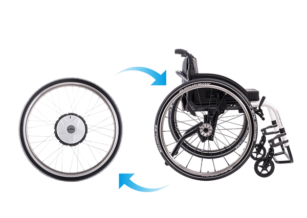 E-Fix-Joystick Power Add Ons-E-fix, the electric add-on drive from Alber, turns manual wheelchairs into swift and transportable electric wheelchairs.-Glide Products