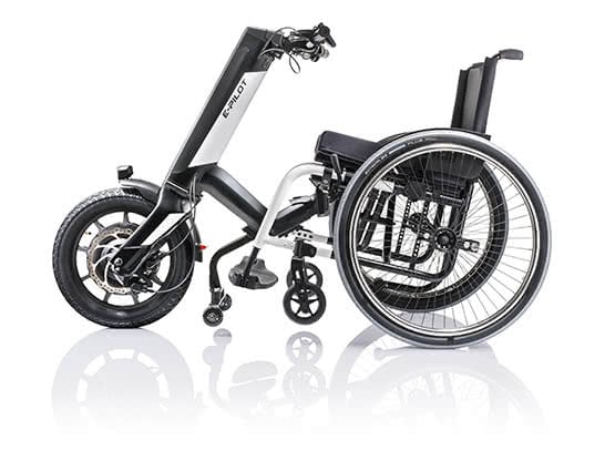 E-Pilot-Pull Power Add Ons-The E-Pilot adds motorcycle-style handles and a large powered front wheel to any manual wheelchair.-Glide Products